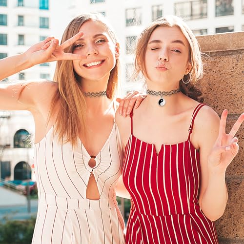 Lusofie 2 szt. choker koronkowy naszyjnik vintage retro damski modny kwiat czarny kwiatowy naszyjniki dla dziewcząt kobiet nastolatek