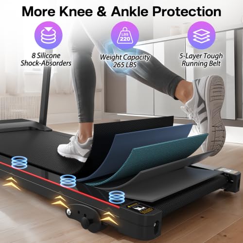 Image of Under Desk Treadmill, 2.5HP Folding Treadmill with 265 lbs Capacity - Incline Walking Pad for Home, 12 Programs, Compact & Portable for Small Spaces and Apartments