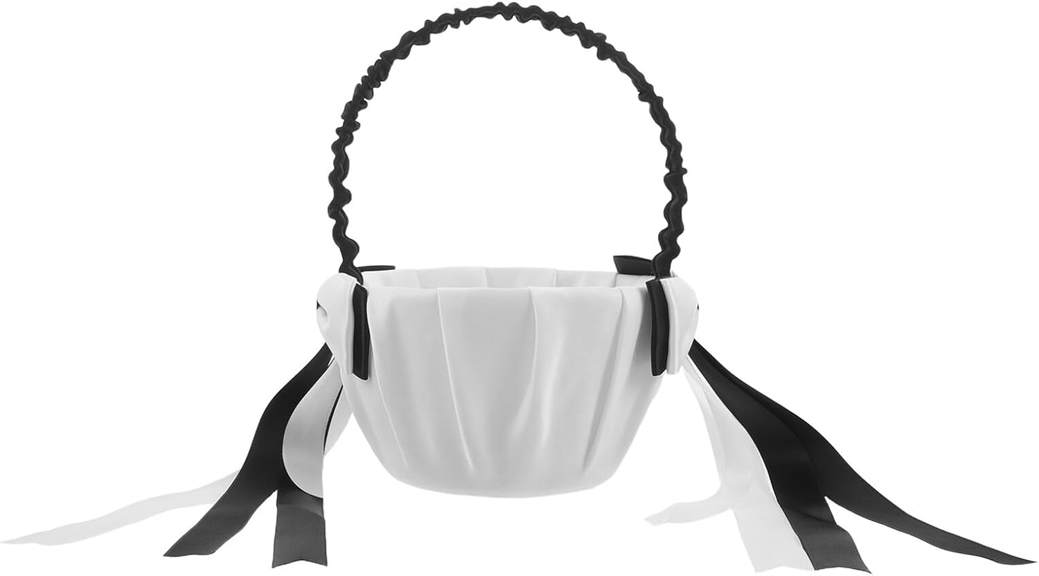 Wedding Flower Girl Basket White Satin Bowknot with Handle Small Floral Basket for Wedding Ceremony