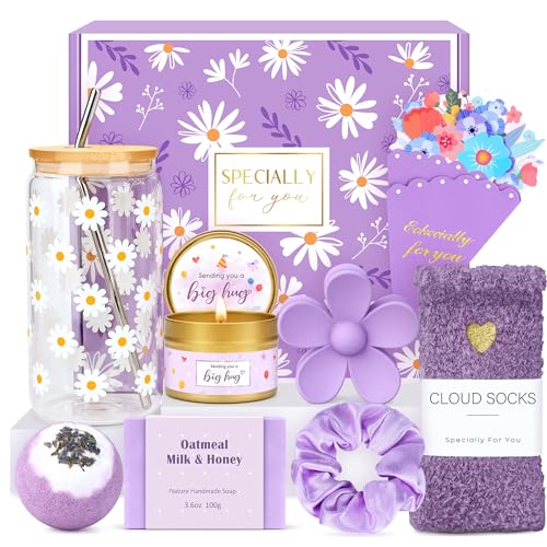 Gift Baskets for Women Unique Birthday Gifts for Women self care cheer up gifts set pick me up gift box for Woman teen girls best friend Sister Ladies Friendship Her - Inspirational Purple Present