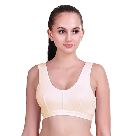Cotton Blend Non-Padded Full Coverage Sports Bra for Women and Girls