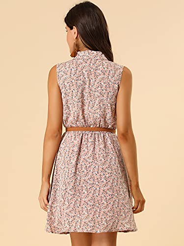 Image of Allegra K Women's Floral Printed Half Placket Above Knee Summer Sleeveless Belted Dress