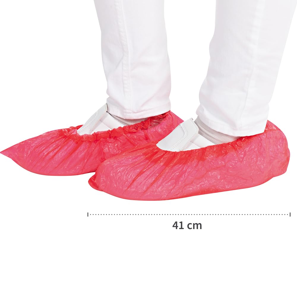 Franz Mensch Hygostar Überschuhe rot aus CPE, 2000 Stück, Schuhüberzieher, Einweg Überziehschuhe, schmutz- und wasserabweisend, gehämmerte Struktur
