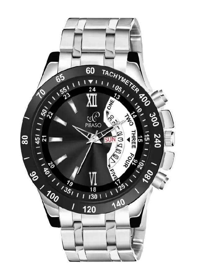 PIRASO New Look Black & White Dial Day & Date Working Display Watch for Men Analog Watch - for Men (B0C9X5B4Q6) Amazon Price History, Amazon Price Tracker