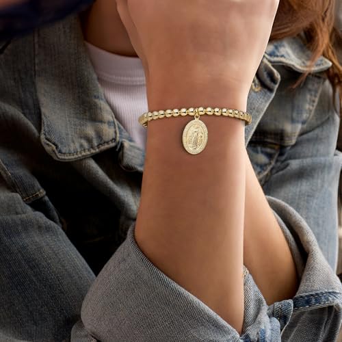 Ross-Simons Italian 18kt Gold Over Sterling Miraculous Medal Bead Stretch Bracelet2