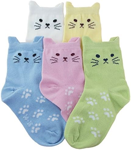 Tandi Kids Girls Cotton Novelty Cats Crew No Seam Socks - 2-4 Years/Shoes Toddler 7M-10.5M/14cm-16cm - Multicoloured (5 Pair)