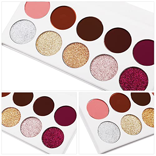 5 Matte Nude Eyeshadow + 5 Pressed Glitter Eyeshadow Palette,Highly Pigmented Mineral Self Adhesive Glitter Eye Shadow,Brown Red Pink Orange Rose Gold Silver Long-Lasting Waterproof Big Makeup Palette #TOP5