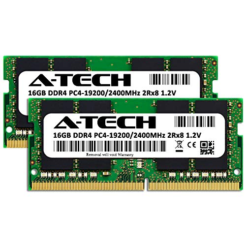 A-Tech 32GB (2x16GB) DDR4 2400MHz SODIMM PC4-19200 2Rx8 Non-ECC CL17 1.2V 260-Pin SO-DIMM Laptop Notebook Computer RAM Memory Upgrade Kit