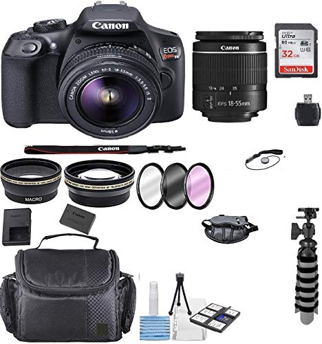 Canon EOS T6 SLR Camera w/EF-S 18-55mm F/3.5-5.6 III Zoom Lens+ Case+ Flex Tripod+ 32gb+ More + TopKnotch Deals Cloth (International Model) Bundle