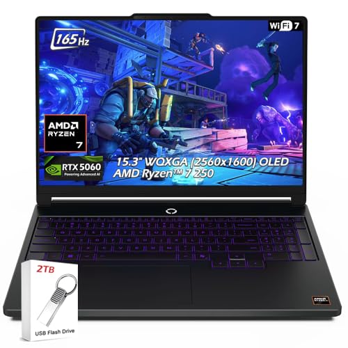 Image of Lenovo Legion 5a 15.3 RTX 5060 8GB GDDR7 Gaming Laptop, 15.3 inch WQXGA (2560x1600) OLED 165Hz, AMD Ryzen 7 250, 32GB DDR5 1TB SSD, Wi-Fi7, Backlit KB, Win11, Eclipse Black, 2TB Flash Drive, W /GaLiMu