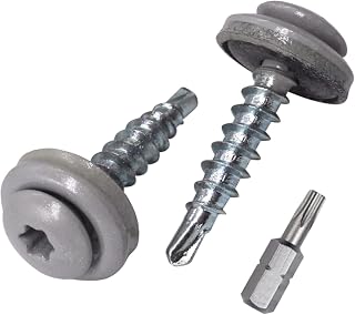 SKIR'CO (40 Stück) Dachschrauben 4,8 x 28 mm Lackierte selbstbohrende Schrauben mit EPDM Unterlegscheiben, Torx Kopf (Weißaluminium RAL 9006)