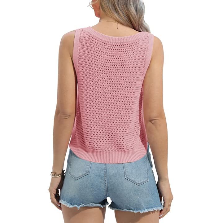 Image of FISACE Womens Crochet Tank Top Sleeveless Knit Summer Sweater | Round Neck, Hollow Out, Lightweight , Casual Crop,Cute Boho Vest
