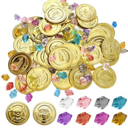 wutdgeg 160 pièces pièces d'or Pirates, , Pierre precieuse Enfant，pièces d'or en Plastique |...