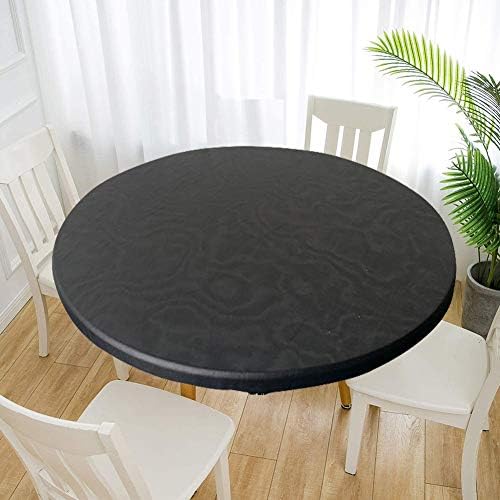 Cozomiz Waterproof Tablecloth Elastic Edged Tablecloth Wipeable Table Cloth Table Cover for Outdoor, Patio, Kitchen and Dining Room 35" Inch Round Tight Fit Black