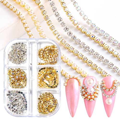 Metal Nail Art Chains Decorations, Gold Silver Nail Art Line