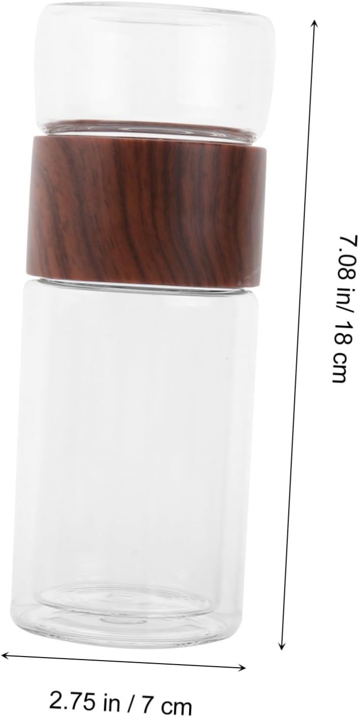 VALICLUD 300ml Heat-resistant Double Layer Glass Tea Cup with Infuser, Portable Wood Grain Glass Water Bottle for Hot Tea Brewing and Separation Random Color