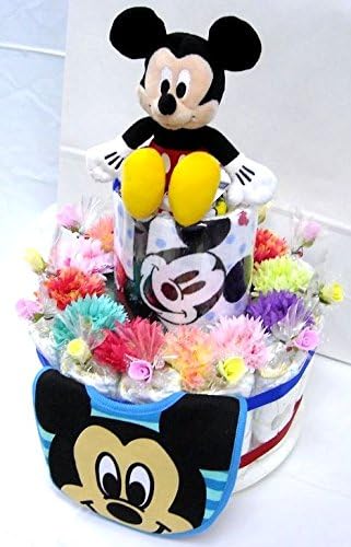 Amazon ご出産お祝い おむつケーキ 可愛いくってボリューム感たっぷりな人気の ２段おむつケーキ ディズニーm 男の子用ミッキー おむつ３０枚使用の豪華版 パンパースs おむつケーキ ベビー マタニティ 通販