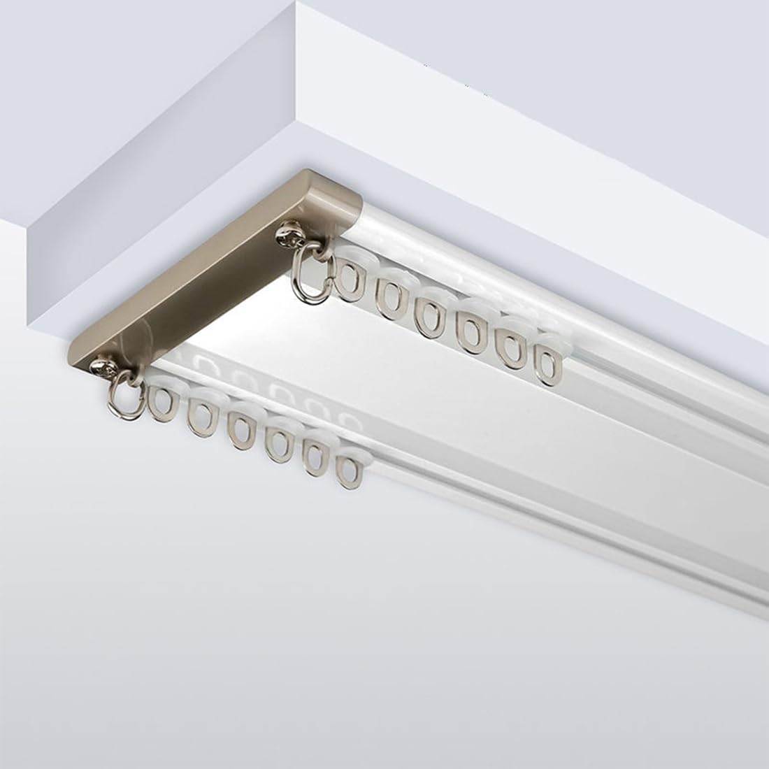 Double Curtain Track, Aluminum Thinner Ceiling Curtain Rail Track Heavy Duty Curtain Track, Ceiling Curtain Track Kit Suitable For Inwards Opening Window(540cm/212.8in Ivory White)