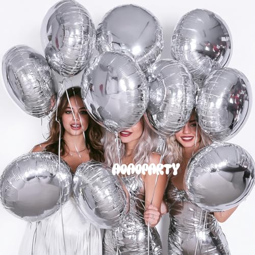 Image of 25Pcs Silver Round Shaped Helium Foil Mylar Balloons 18 Inch for Birthday Wedding Anniversary Engagement Party Decorations Supplies