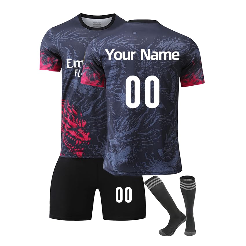 Camisetas De Futbol Niño Equipaciones de Entrenamiento de fútbol Niño con Tu Nombre y Número Personalizadas Futbol traje Trae pantalones cortos y calcetines Adecuado para adolescentes y niñas.