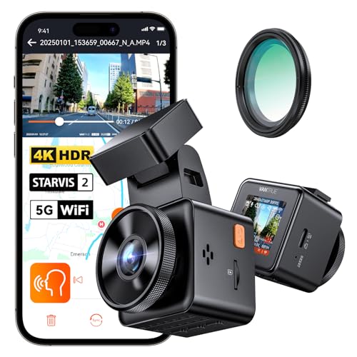 VANTRUE E1 Pro 4K HDR Dash Cam Front STARVIS 2, 5G WiFi Dashcam with CPL, GPS Voice Control, 15s Buffer Parking Monitoring, Car Camera Night Vision, 1.54 inch 160°Hidden Dash Cam for Cars, S
