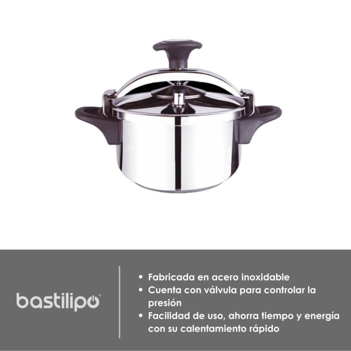 Bastilipo - Express Clásica 6, Olla a Presión de Acero Inoxidable de 6 Litros | Válvula de Control de Presión y de Seguridad | Compatible con Cocinas de Gas, Vitrocerámica o Inducción