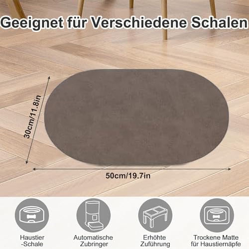 Napfunterlage Hunde und Katze, Futterunterlage Katzen rutschfest Unterlage Katzennapf, Super Saugfähige Schnelltrocknend Hundenapf Unterlage Futtermatten für Haustier (Braun, 30 x 50 cm)