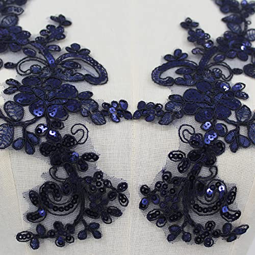 Semcicor Pair Of Embroidery Sequin Lace Applique Fine Lace Fabric Patches Embroidered Trim Applique Motif Wedding Gown Dress Bridal Diy Crafts #TOP6