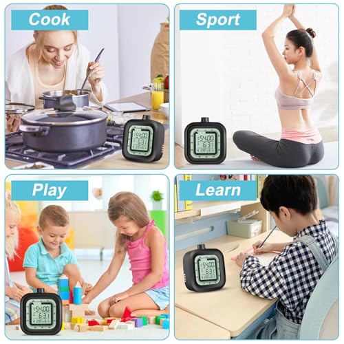 Visual timer for kids with alarm clock countdown count-up 1-60 minutes kitchen timer student bathroom shower clock training timer with digital thermometer hygrometer black - Image 6