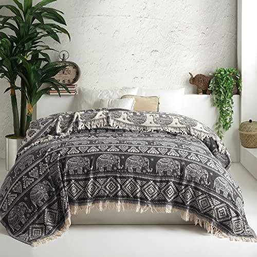 Milam LondonBoho-Überwurfdecke, Bohemian-Überwürfe für Kingsize-Betten, wendbare Bohemian-Bettwäsche, Sofaüberwurf, große 3-Sitzer-Tagesdecke,...