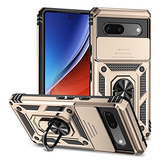 Capa para Google Pixel 7A Capinha | incluindo 2 pedaços de película protetora de filme temperado, com janela deslizante de proteção para câmera e suporte para celular - Ouro