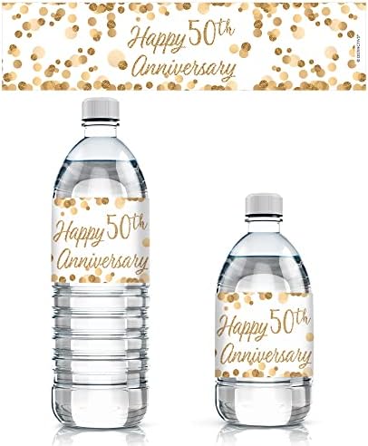 Gold 50th Anniversary Water Bottle Labels - 24 Stickers