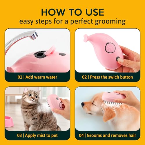 Image of Cat Steam Brush for Shedding Pets 3 in 1 Function, Spritz Defur Comb for Kittens, Steamy Hair Rake for Long-Haired Dogs, Steamer Brush for Massage, Grooming and Removing Loose Hair