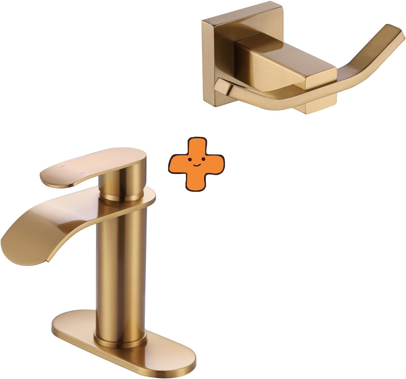 WOWOW Waterfall Bathroom Faucet, Gold Bathroom Sink Faucet for 1 Hole or 3 Holes and Towel Hooks for Bathrooms Gold, SUS304 Stainless Steel Coat Hook, Bathroom Robe Towel Holder