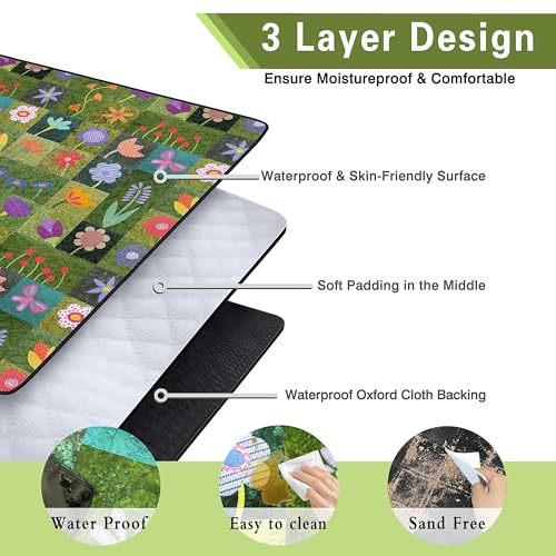 Supfitness Extra Large Picnic Blankets Waterproof Foldable (80 "x 80") Beach Blanket Waterproof Sandproof,3-Layer Thicking Mat Outdoor Packable Camping Blanket - Thumbnail 4