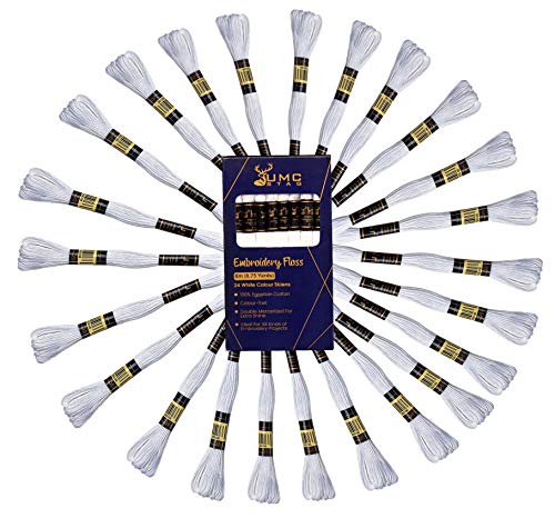 Umc Stag 24 Pieces White Colour Premium Embroidery Floss | 100% Egyptian Cotton Premium Skeins | Cross Stitch Embroidery Thread | Oeko Tex Certified Stranded Cotton | Ideal For Arts & Crafts #TOP1