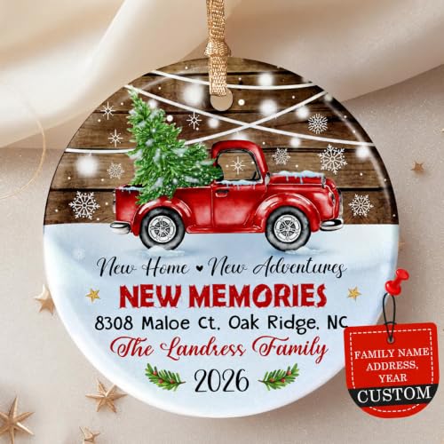 Fastpeace 2025 New Home Ornament – Personalized Ceramic Decoration with Custom Address, First Christmas in Our New House Gift, Housewarming Tree Keepsake