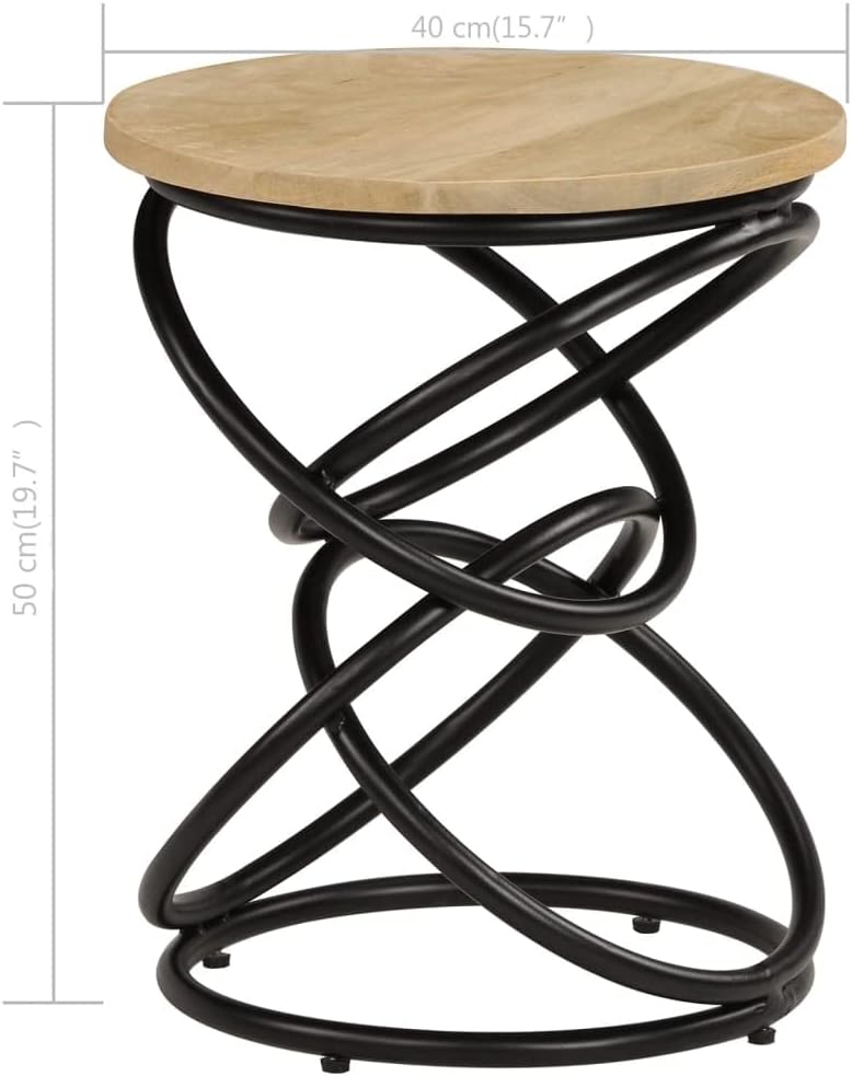 vidaXL Industrial End Table with Solid Mango Wood Round Top, Iron Legs, Vintage, Fully Handmade, Polished and Lacquered, Ideal as Side Table or Coffee Table, 15.7"x19.7" Brown and Black