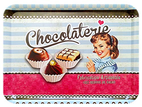 Lashuma - Vassoio vintage in melammina, motivo: cioccolato, vassoio colorato rettangolare in plastica, vassoio per torte 50x37 cm