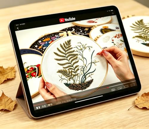 Image of Fern Botanical Embroidery Kits for Beginners Adults, Vintage Plant Embroidery Sets Needlepoint Kits, Stamped Cross Stitch Kits for Beginners Adult, 4 Embroidery Hoops, Fabric (Attached Video Tutorial)