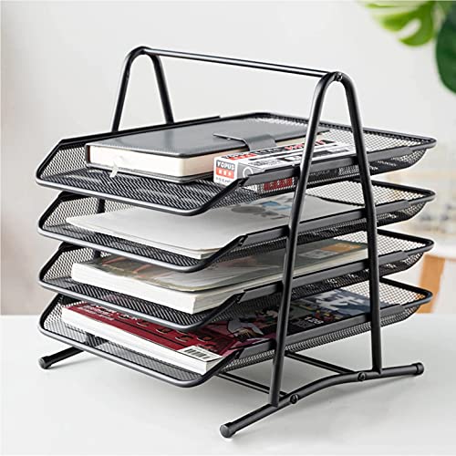 SLEEC Mesh Desk Organiser 4 Tier Paper Tray Letter Storage Office Organiser Paper Tray Document File Organisers Desk Organiser Tray Desk Trays Office A4 Filling tray paper Holder For Desk in tray