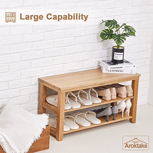 Aroktake Shoe Rack Bench, 2-Tier Wood Heavy Duty Shoe Organizer Shelf For Entryway, Living Room (Natural, 31.5") #TOP2