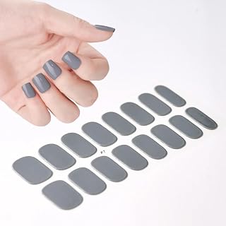 Semi Cured Gel Nail Strips (Gray), 16 PCS Gel Nail Stickers Need UV Light, Long Lasting, Easy to Use & Remove Salon-Quality Manicure Nail Wraps for Women