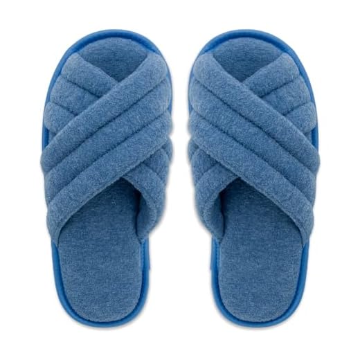 Pantufa Feminina Azul Cabedal em X Chinelo de Quarto Antiderrapante (37/38, Azul)