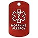 Morphine Medical Alert ID Necklace with Red Tag, Red Silencer, and 30'' USA Chain - 154 Color Choices