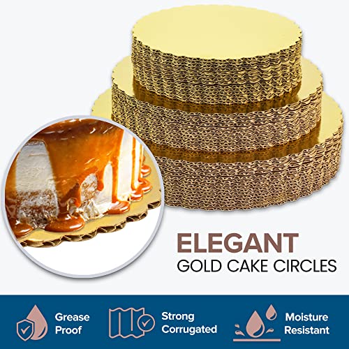 [30 Pack] 8 10 12 Inches Round Tierd Cake Boards Combo - Cardboard Disposable Layered Cake Pizza Circle Scalloped Gold Stackable Tart Decorating Base Stand #TOP3