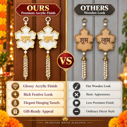 Image of Akaar Decor Artificial Marigold Door Hanging Toran | Diwali Decoration Items for Home Decor| Festive Decor| Office Decor| -(L:Approx. 2.5ft) (Acrylic Shubh Labh White)