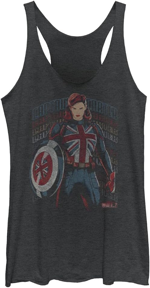 Marvel Junior's What If Union Carter Tri-Blend Racerback Layering Tank, Black Heather, X-Small