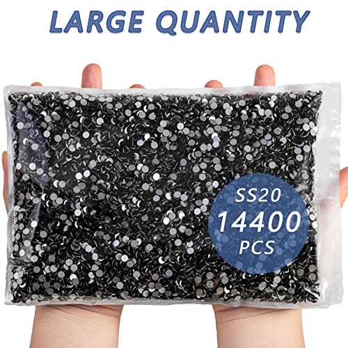 Image of Beadsland Flat Back Crystal Rhinestones Bulk, Jet Black, SS20, 14400pcs | Flatback Glass Gems for Nails Crafts Clothes DIY Decoration, Glue Fix, 4.6-4.8mm