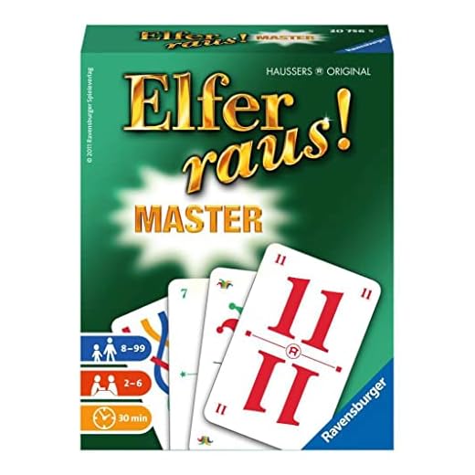 Ravensburger 20756 – Elfer utomhus! Master, kortspel för 2-6 spelare, spelklassiker från 8 år, Master Edition